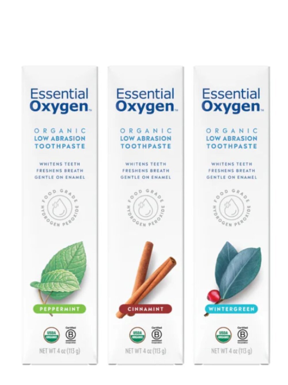 NWT Essential Oxygen Organic Low Abrasion Toothpaste 4 oz / 113 g